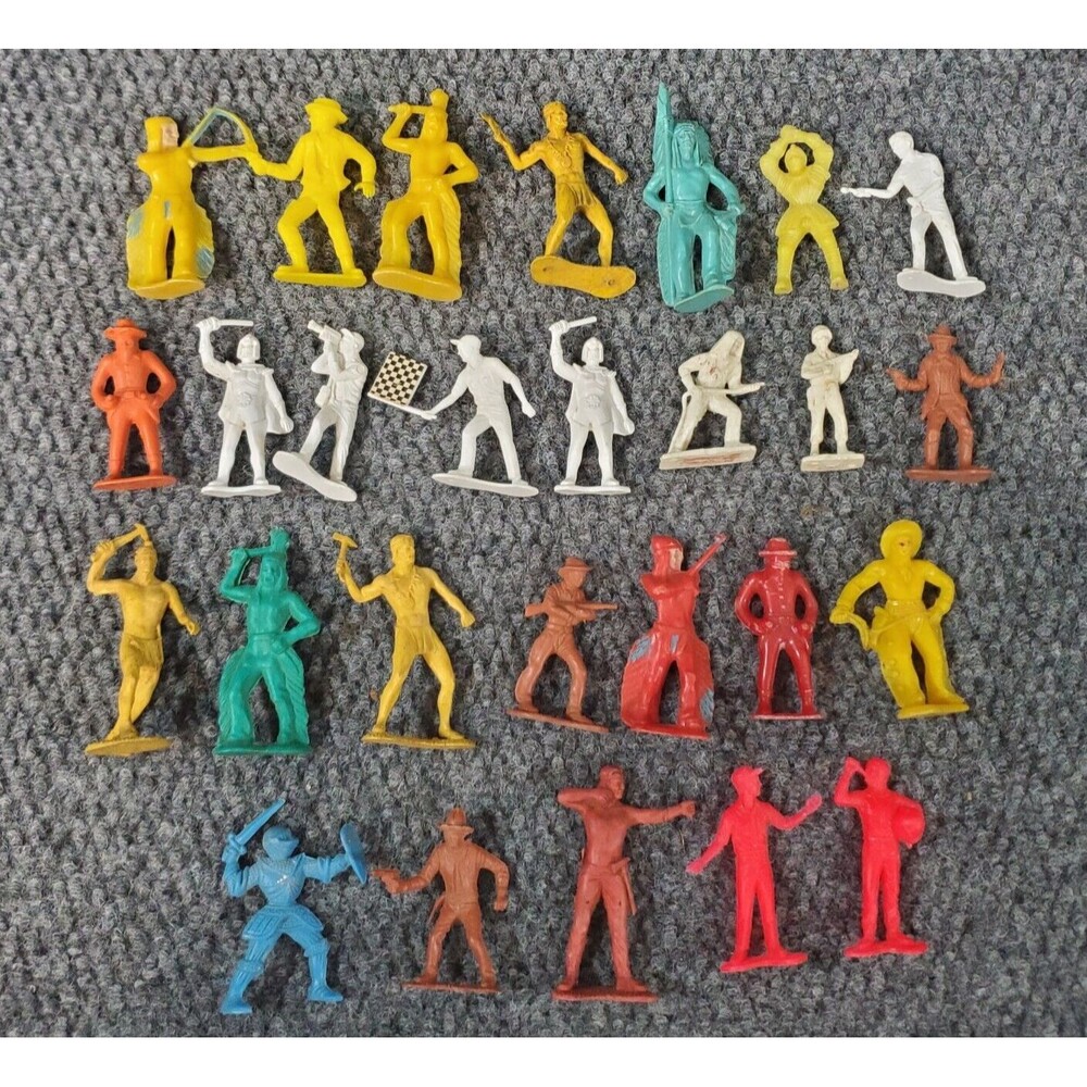 Vtg Toy Figure Lot Marx MPC PP 1960s 1970s Rubber Plastic Yellow White Brown Blu